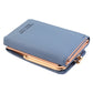 Blue small three-fold wallet with gold clasp and smooth folded front