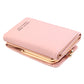 Pink small three-fold wallet with gold clasp and folded card compartments