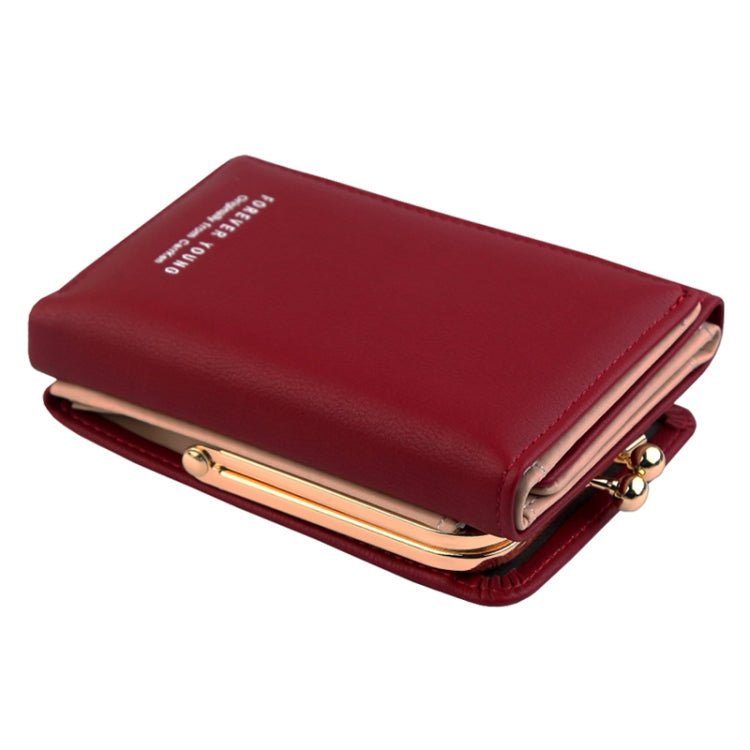 Women's small three-fold wallet, red with snap clasp and gold hardware