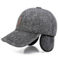 Dark gray tweed-style baseball cap with visor and flip-down ear flaps