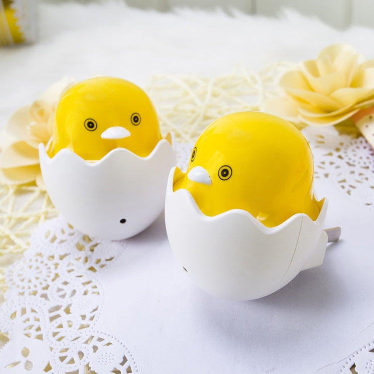 Duck egg LED night lights with yellow heads and white egg shells, wall plug