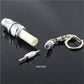 Spark plug LED keychain with chrome keyring and small attached mini tool
