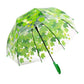 Transparent leaf umbrella with green and white canopy, straight rod, green handle