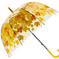 Transparent leaf umbrella with yellow and white canopy, straight rod, yellow handle