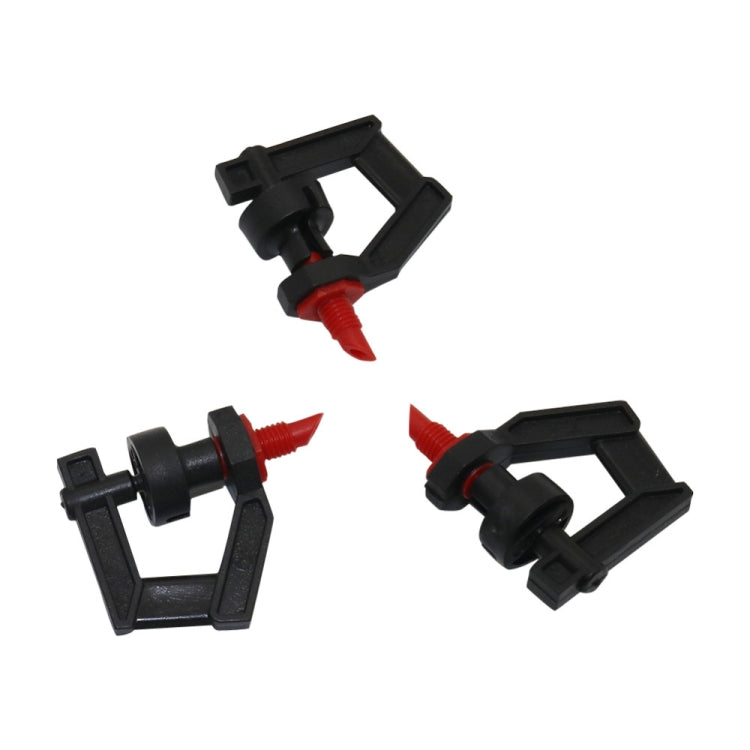 Micro-drip sprinkler threaded interface connectors, black frame with red outlet tips