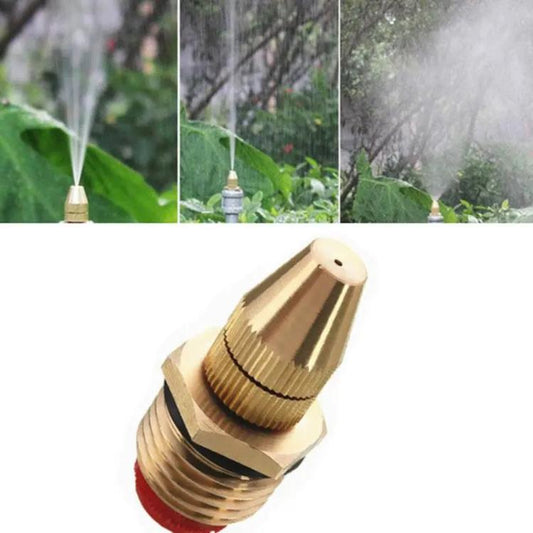 Brass atomizing spray nozzle with red rubber insert, fine mist spray
