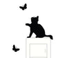 Cat and butterfly wall switch sticker with sitting black cat and 3 butterfly decals