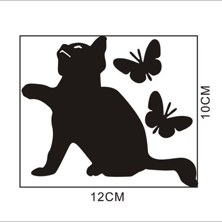Cat and butterfly wall sticker rectangle with black cat silhouette and 3 butterflies, 12x10 cm