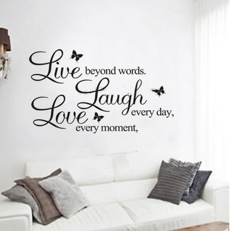 Removable wall decal quote 'Live beyond words' 'Laugh every day' with black butterflies