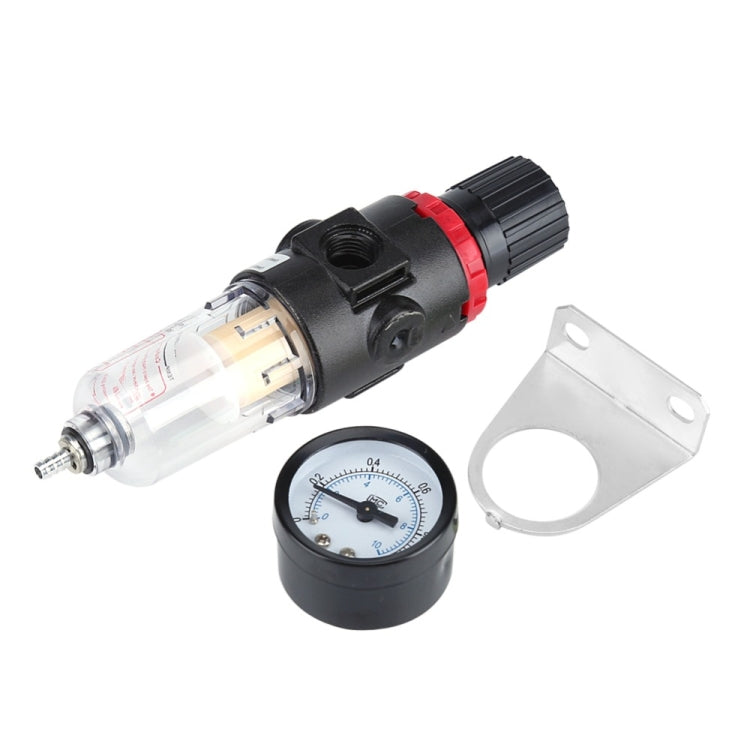 Air compressor moisture separator with pressure gauge, clear filter, black housing