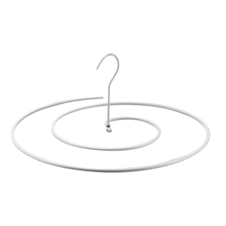 White rotating spiral drying rack with wide round base and hanging loop