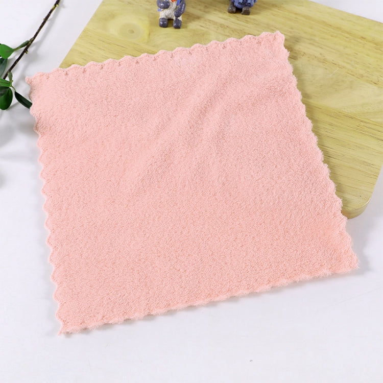 Pink microfiber face towel with scalloped edge, soft plush texture