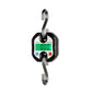 Black portable digital hook scale with green LCD and two hanging metal hooks