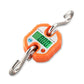 Orange portable digital hook scale with green LCD and two curved metal hooks