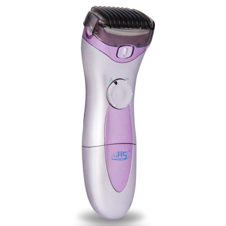 Electric epilator with purple and silver body and foil trimmer head