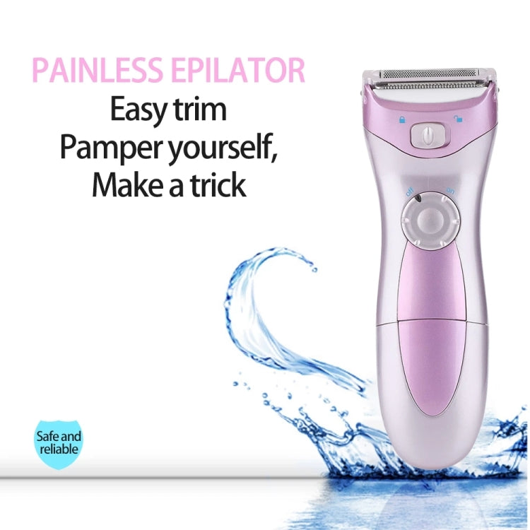 Electric epilator with foil trimmer head on purple and silver body