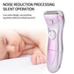 Electric epilator with purple-and-silver body, rotary dial, and foil trimmer head