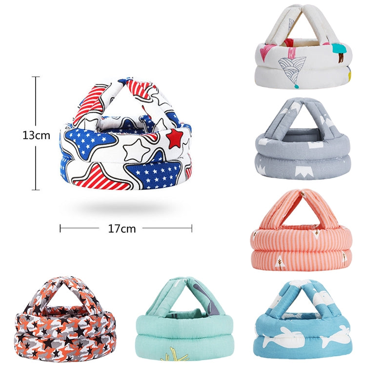 Toddler walking helmet cap assortment: blue, mint, orange, and patterned styles