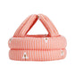 Toddler walking helmet cap in orange striped fabric with small tree icons