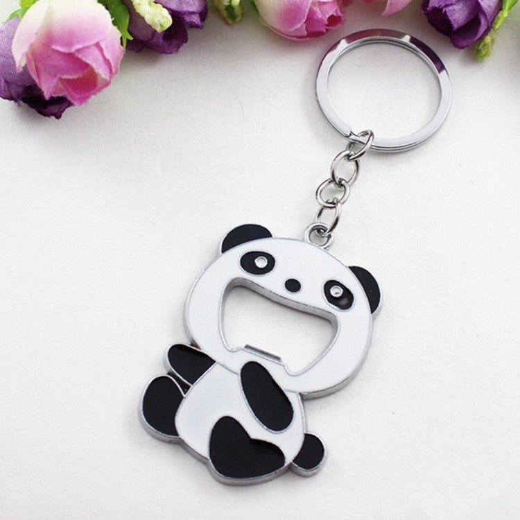 Panda bottle opener keychain pendant with chain and round key ring