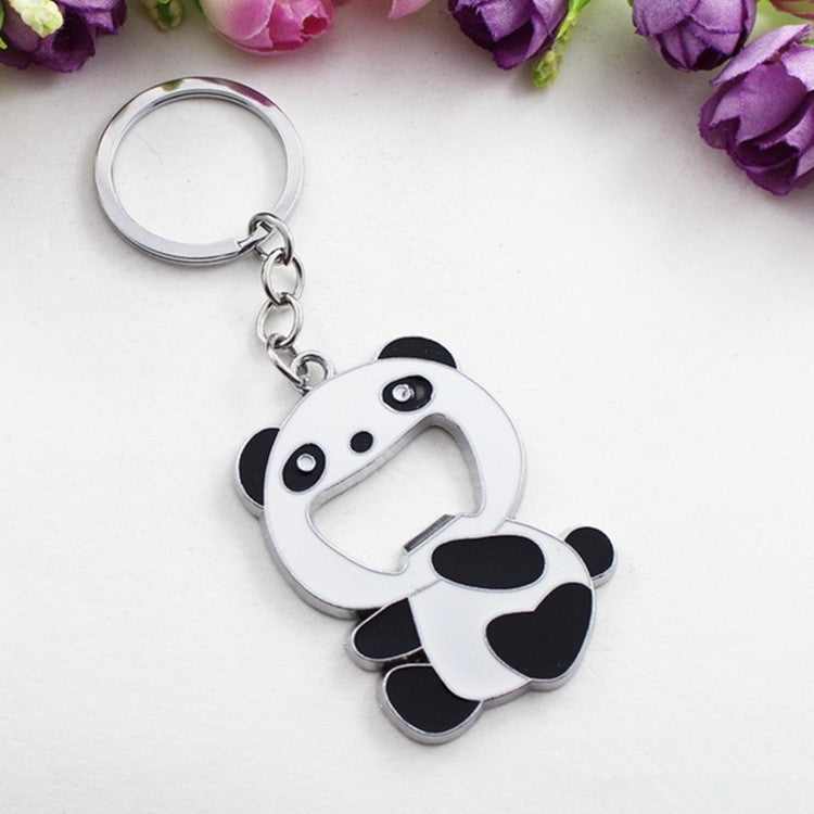 Panda bottle opener keychain pendant with open mouth detail and chain