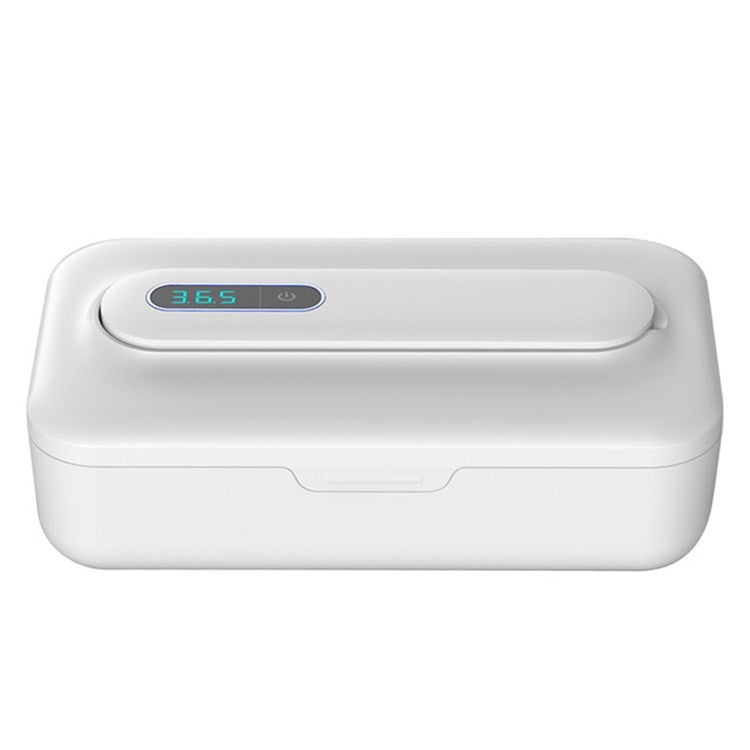 White UV sterilization box with digital display and curved top panel