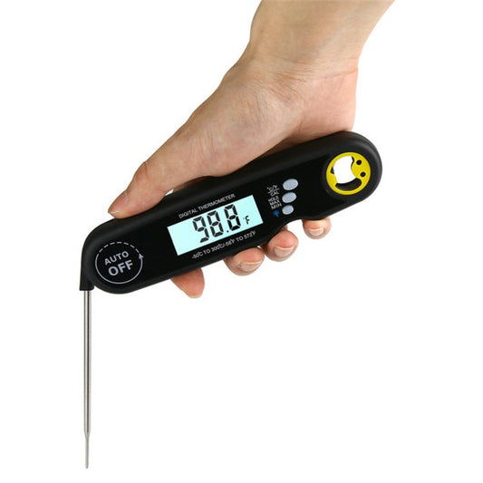 Black digital waterproof food probe thermometer with metal probe and LCD temperature display