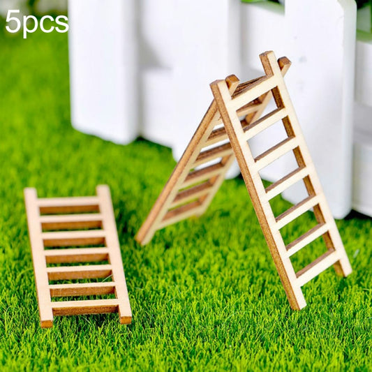 Mini wooden ladder decorations with step rungs, two pieces for micro landscape DIY