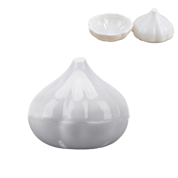 Garlic-shaped vegetable storage container set, white with small cup and lid