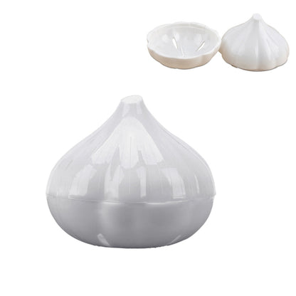Garlic-shaped vegetable storage container set, white with small cup and lid