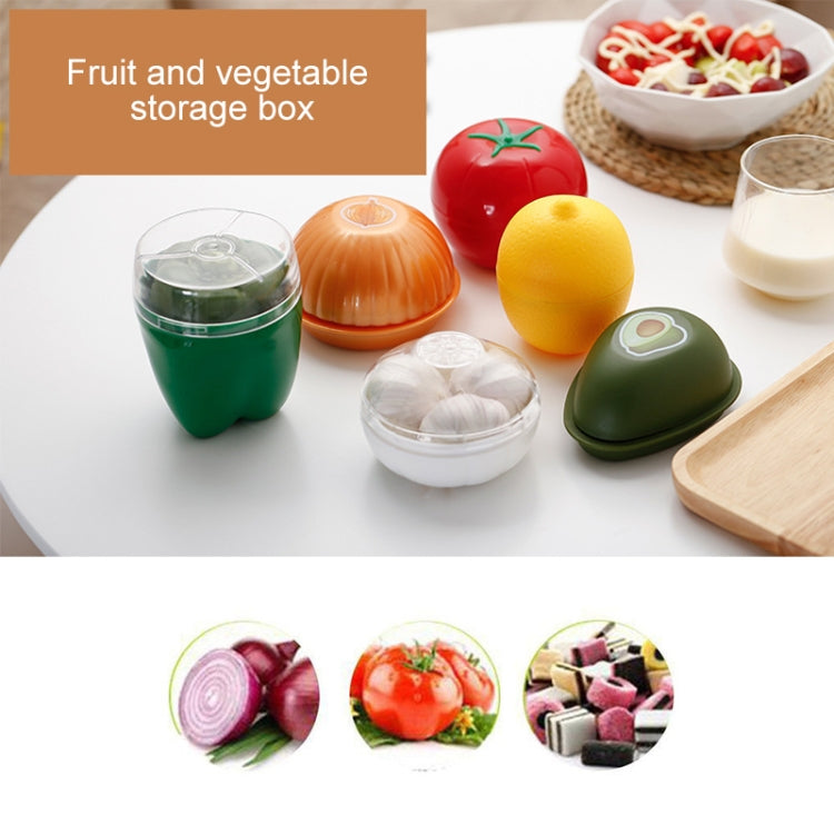 Assorted fruit and vegetable storage containers on countertop with wooden cutting board