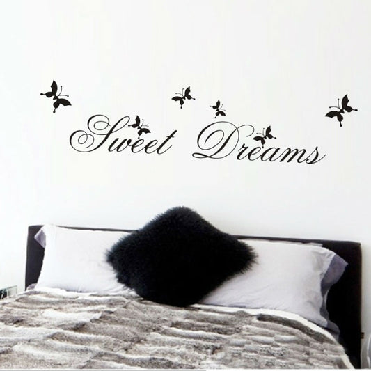 Black “Sweet Dreams” wall sticker with butterfly decals and ornate script