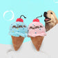 Pink and blue plush ice cream cone squeaky pet toys with white rope arms and red tops