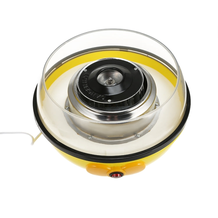 Mini electric cotton candy machine with stainless heating head under clear dome