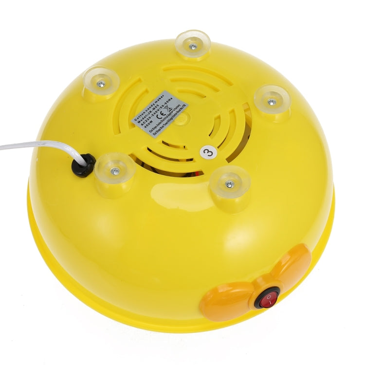 Mini electric cotton candy machine underside, yellow base with vented grill and feet