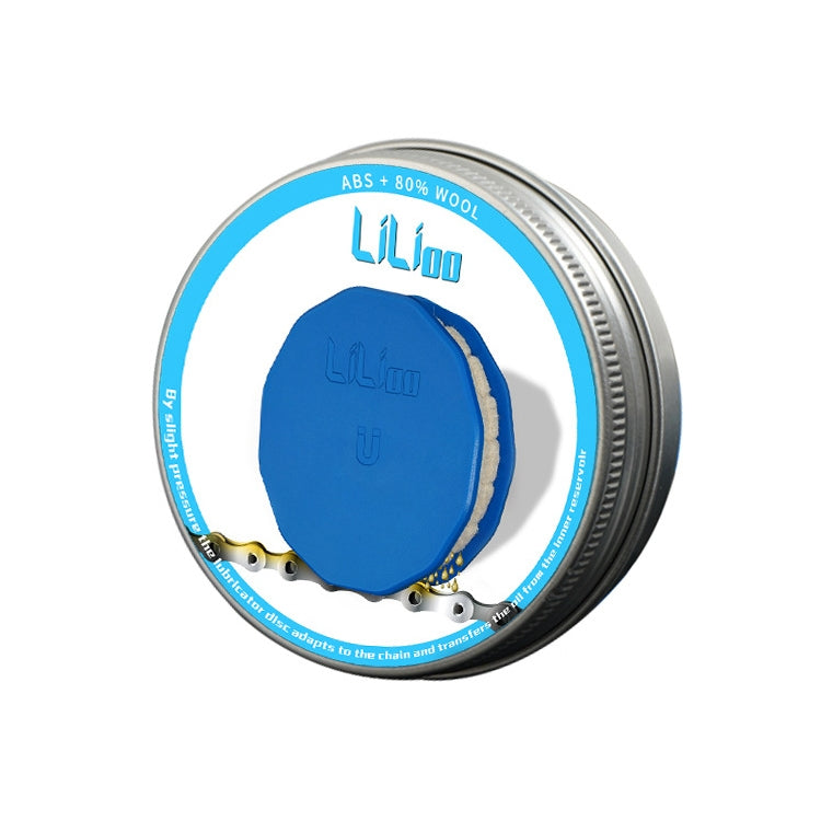 Blue felt roller chain oiler inside round metal tin