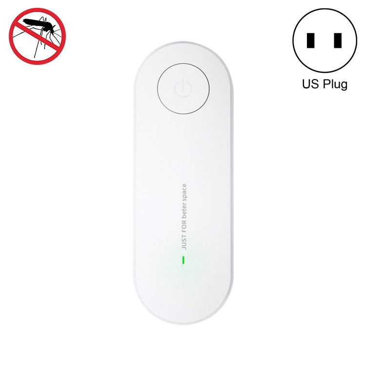 White ultrasonic mosquito repellent device with power button, US plug
