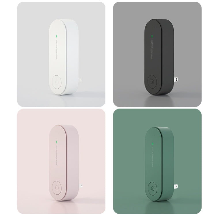 Compact ultrasonic mosquito repellent device shown in white, black, pink, and green