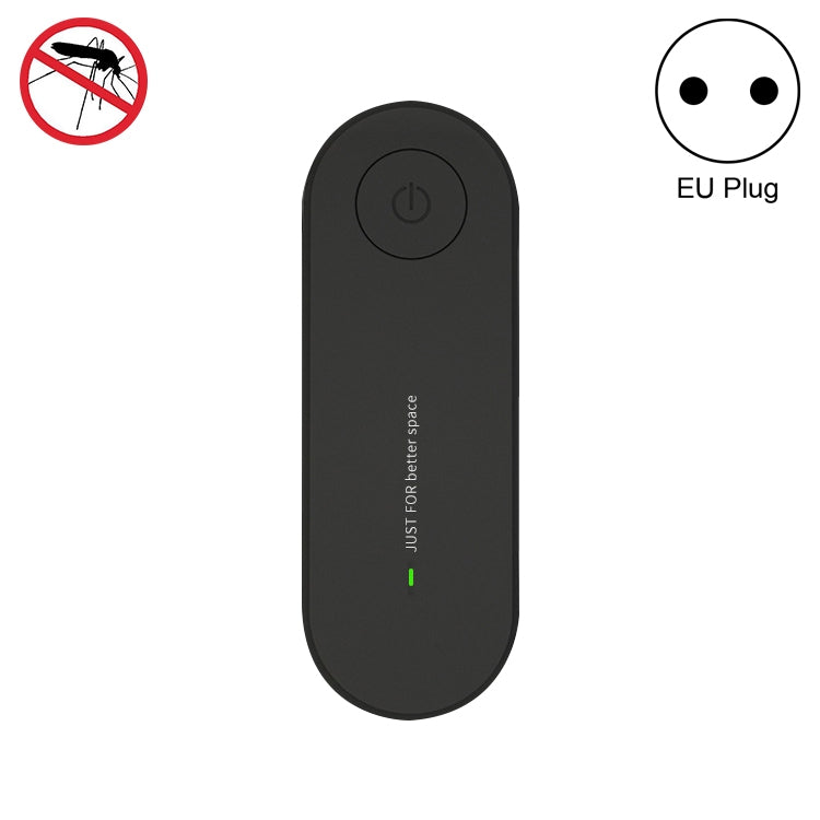 Black ultrasonic mosquito repellent electronic device with power button, EU plug