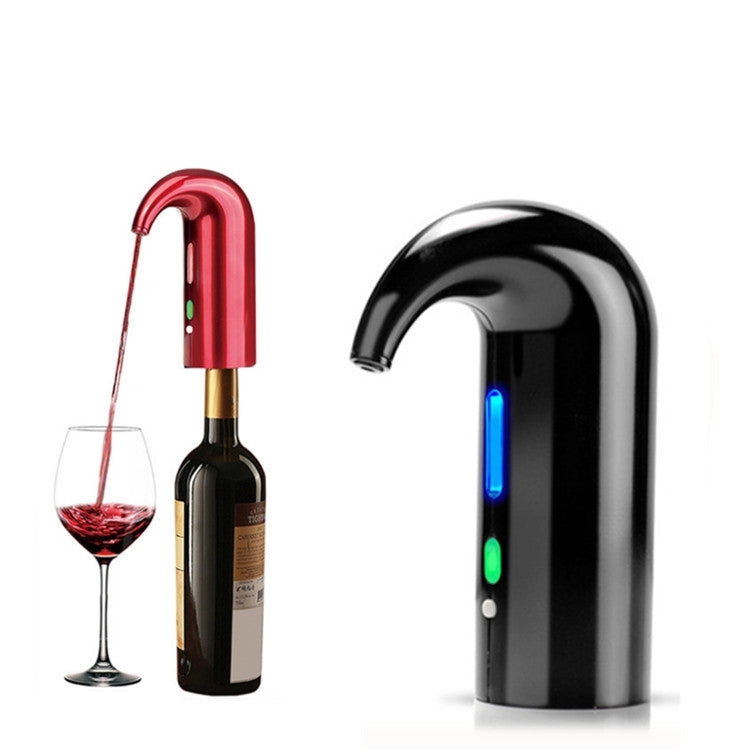 Red and black wine decanter pumps with curved spouts and indicator lights