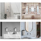 Stainless steel automatic soap dispensers shown in multiple bathroom sink setups