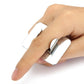 Small square stainless steel cosmetic mixing palette held in hand