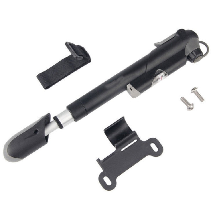 Portable bike pump components with bracket, valve adapter, and screws
