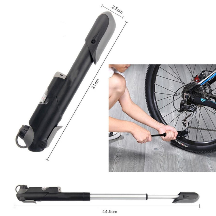 Black mini portable bicycle pump with extendable hose and handle