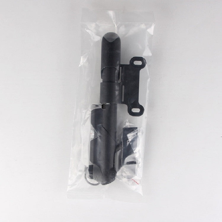 Mini bicycle pump set in clear plastic bag with bracket attachments