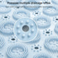 Light blue round foot mat underside with multiple suction cup drainage holes