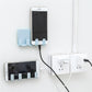 Light blue wall phone charging holder with adhesive mount and two cable connectors