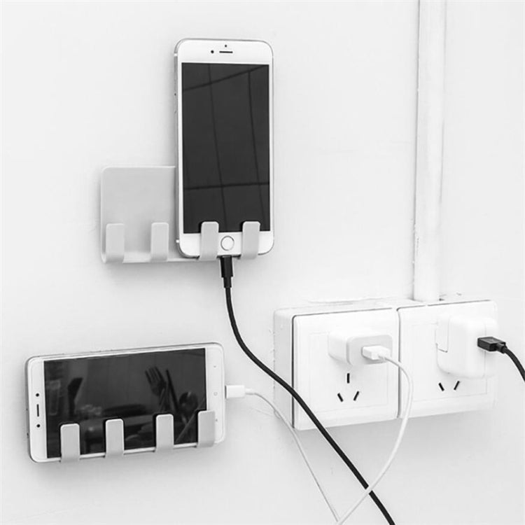 White wall phone charging holder with adhesive mount and dual charging ports