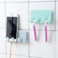 Phone charging holder with adhesive mount and wall hooks, mint and white set