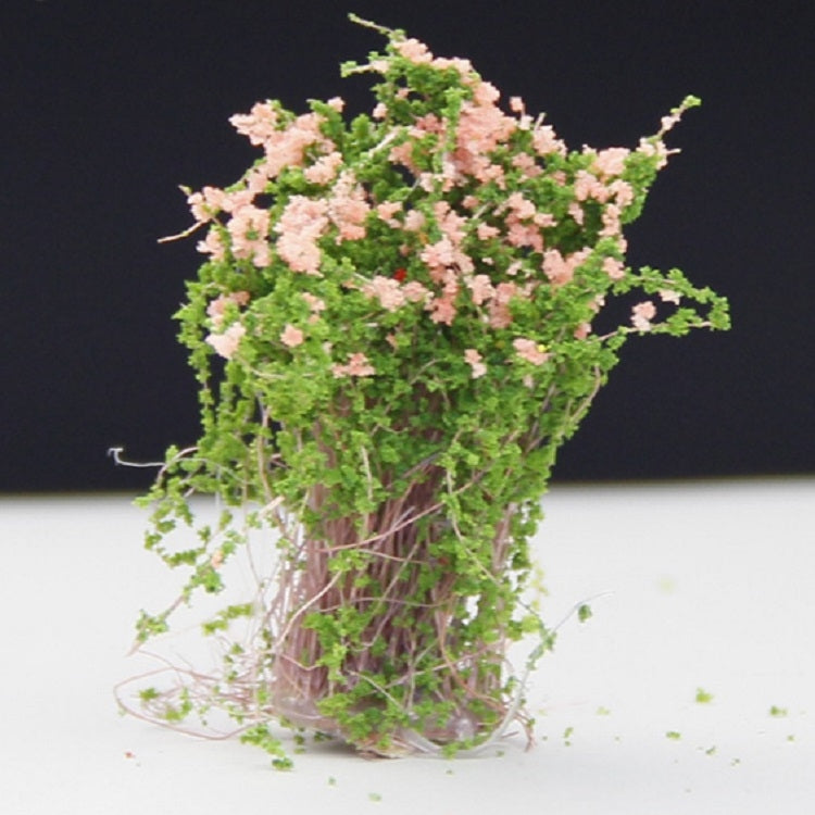 Artificial flower bush for model building, pale pink blossoms with green foliage in pot